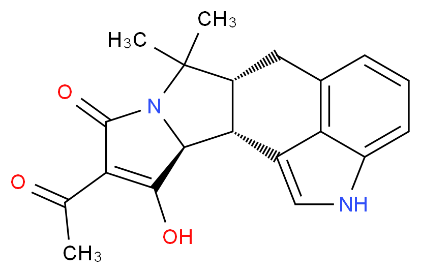 (2R,3S,9R)-5-acetyl-4-hydroxy-8,8-dimethyl-7,16-diazapentacyclo[9.6.1.0<sup>2</sup>,<sup>9</sup>.0<sup>3</sup>,<sup>7</sup>.0<sup>1</sup><sup>5</sup>,<sup>1</sup><sup>8</sup>]octadeca-1(17),4,11(18),12,14-pentaen-6-one_分子结构_CAS_18172-33-3