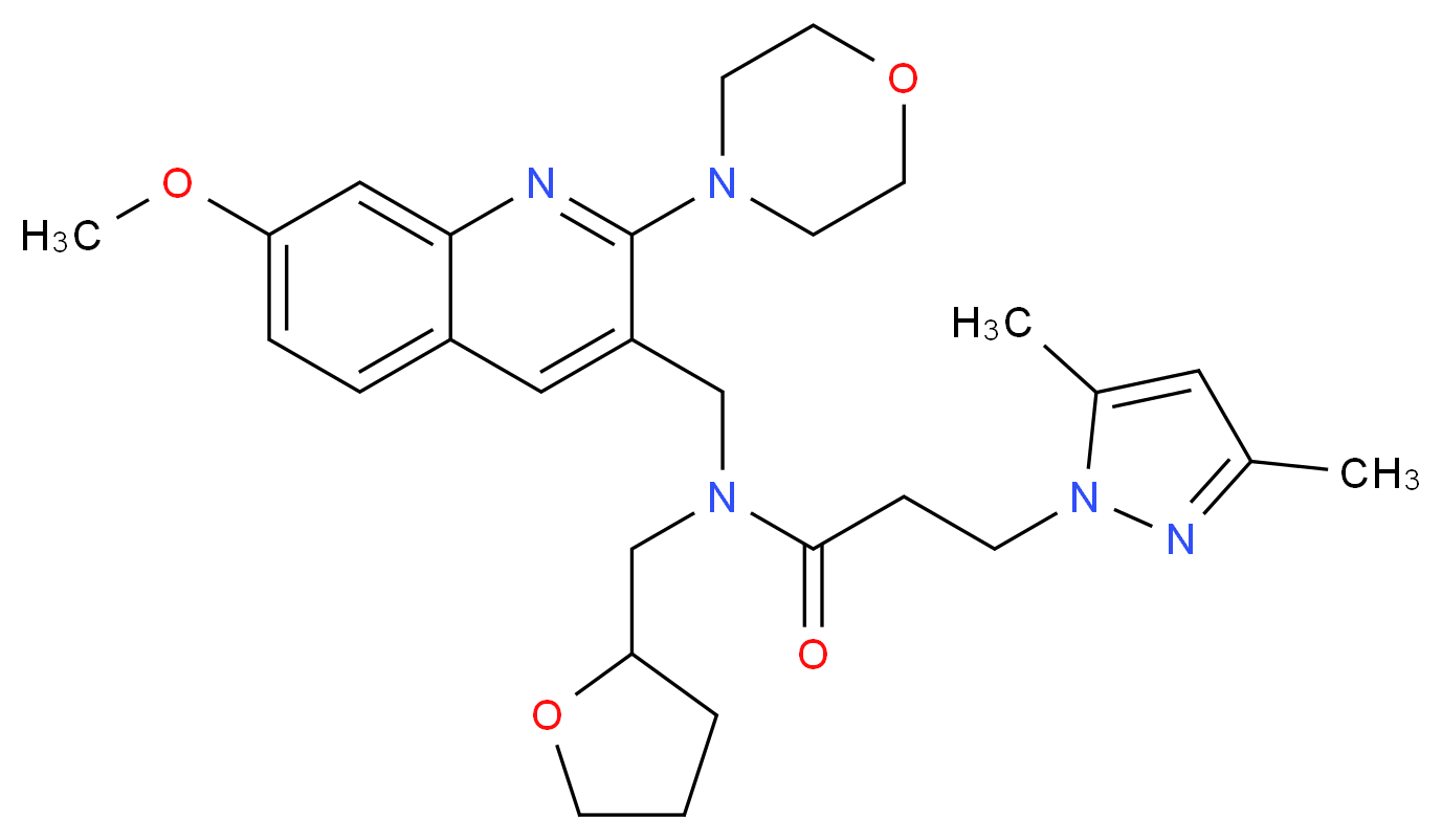 3-(3,5-dimethyl-1H-pyrazol-1-yl)-N-{[7-methoxy-2-(4-morpholinyl)-3-quinolinyl]methyl}-N-(tetrahydro-2-furanylmethyl)propanamide_分子结构_CAS_)