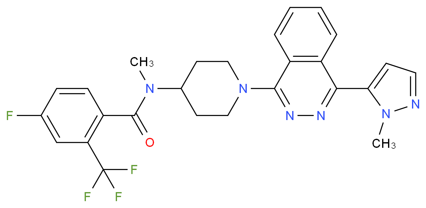 4-fluoro-N-methyl-N-{1-[4-(1-methyl-1H-pyrazol-5-yl)phthalazin-1-yl]piperidin-4-yl}-2-(trifluoromethyl)benzamide_分子结构_CAS_1258861-20-9