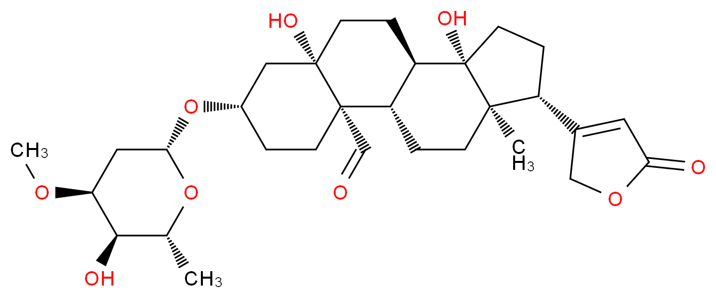 (1S,2S,5S,7S,10R,11S,14R,15R)-7,11-dihydroxy-5-{[(2R,4S,5R,6R)-5-hydroxy-4-methoxy-6-methyloxan-2-yl]oxy}-15-methyl-14-(5-oxo-2,5-dihydrofuran-3-yl)tetracyclo[8.7.0.0?,?.0??,??]heptadecane-2-carbaldehyde_分子结构_CAS_508-77-0
