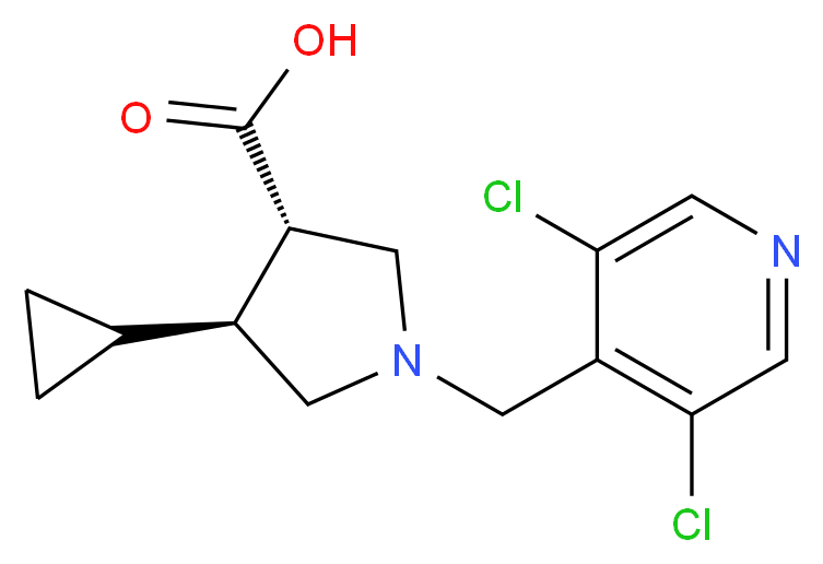 (3S*,4S*)-4-cyclopropyl-1-[(3,5-dichloro-4-pyridinyl)methyl]-3-pyrrolidinecarboxylic acid_分子结构_CAS_)