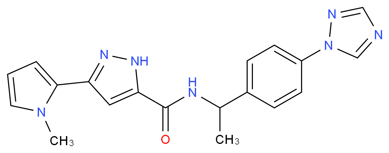 3-(1-methyl-1H-pyrrol-2-yl)-N-{1-[4-(1H-1,2,4-triazol-1-yl)phenyl]ethyl}-1H-pyrazole-5-carboxamide_分子结构_CAS_)