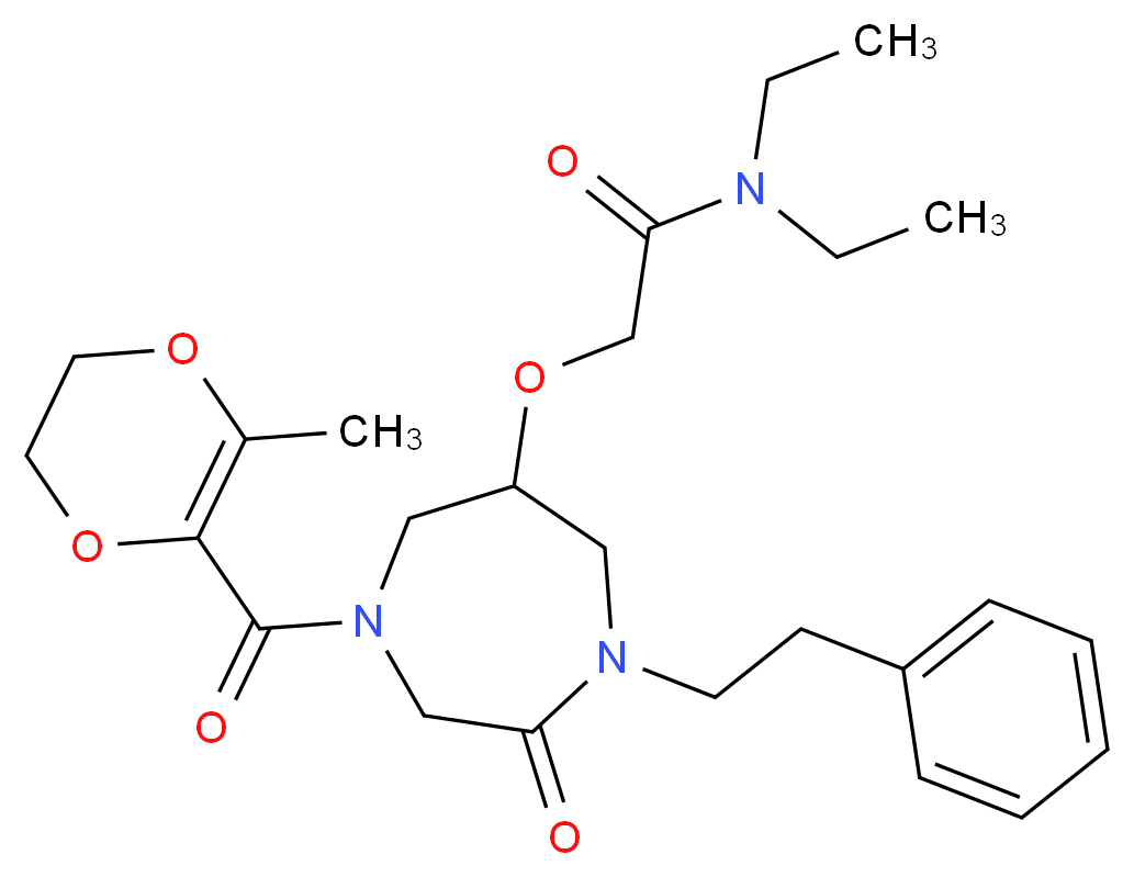 N,N-diethyl-2-{[4-[(3-methyl-5,6-dihydro-1,4-dioxin-2-yl)carbonyl]-2-oxo-1-(2-phenylethyl)-1,4-diazepan-6-yl]oxy}acetamide_分子结构_CAS_)
