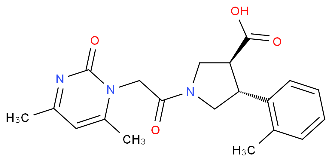 (3S*,4R*)-1-[(4,6-dimethyl-2-oxopyrimidin-1(2H)-yl)acetyl]-4-(2-methylphenyl)pyrrolidine-3-carboxylic acid_分子结构_CAS_)