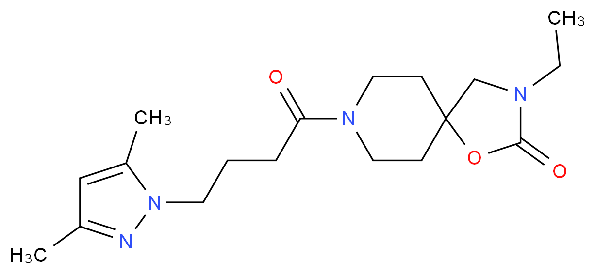8-[4-(3,5-dimethyl-1H-pyrazol-1-yl)butanoyl]-3-ethyl-1-oxa-3,8-diazaspiro[4.5]decan-2-one_分子结构_CAS_)