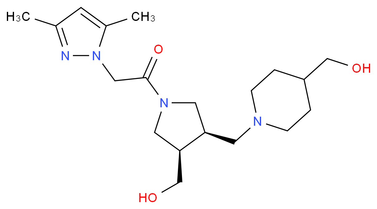 ((3R*,4R*)-1-[(3,5-dimethyl-1H-pyrazol-1-yl)acetyl]-4-{[4-(hydroxymethyl)piperidin-1-yl]methyl}pyrrolidin-3-yl)methanol_分子结构_CAS_)