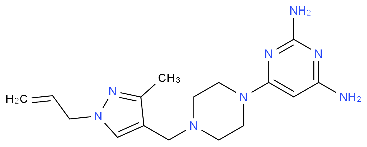 6-{4-[(1-allyl-3-methyl-1H-pyrazol-4-yl)methyl]piperazin-1-yl}pyrimidine-2,4-diamine_分子结构_CAS_)