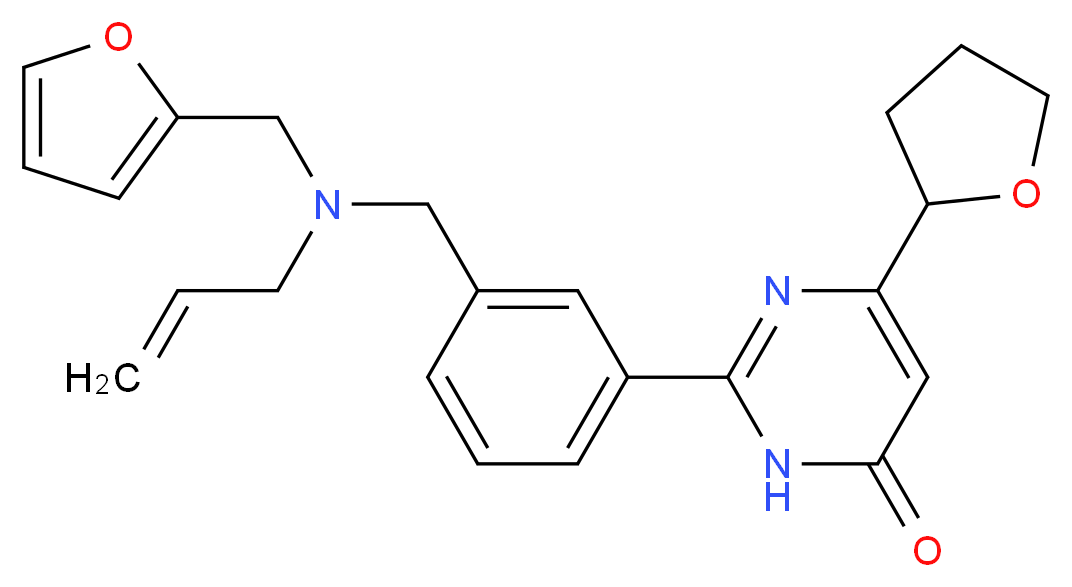 2-(3-{[allyl(2-furylmethyl)amino]methyl}phenyl)-6-(tetrahydrofuran-2-yl)pyrimidin-4(3H)-one_分子结构_CAS_)