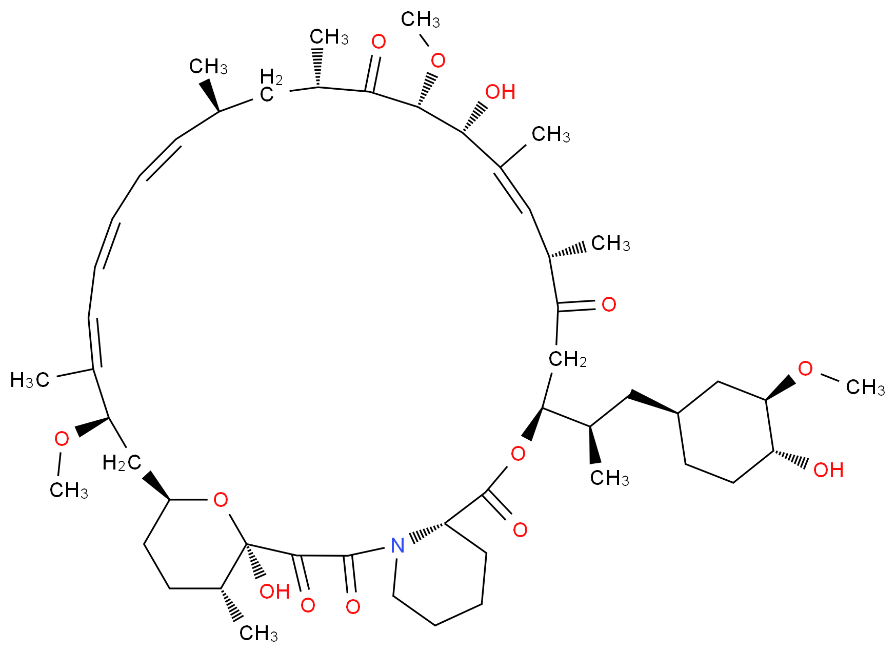(1R,9S,12S,15S,16E,18R,19R,21S,23S,24E,26E,28E,30R,32S,35R)-1,18-dihydroxy-12-[(2R)-1-[(1S,3R,4R)-4-hydroxy-3-methoxycyclohexyl]propan-2-yl]-19,30-dimethoxy-15,17,21,23,29,35-hexamethyl-11,36-dioxa-4-azatricyclo[30.3.1.0^{4,9}]hexatriaconta-16,24,26,28-tetraene-2,3,10,14,20-pentone_分子结构_CAS_53123-88-9