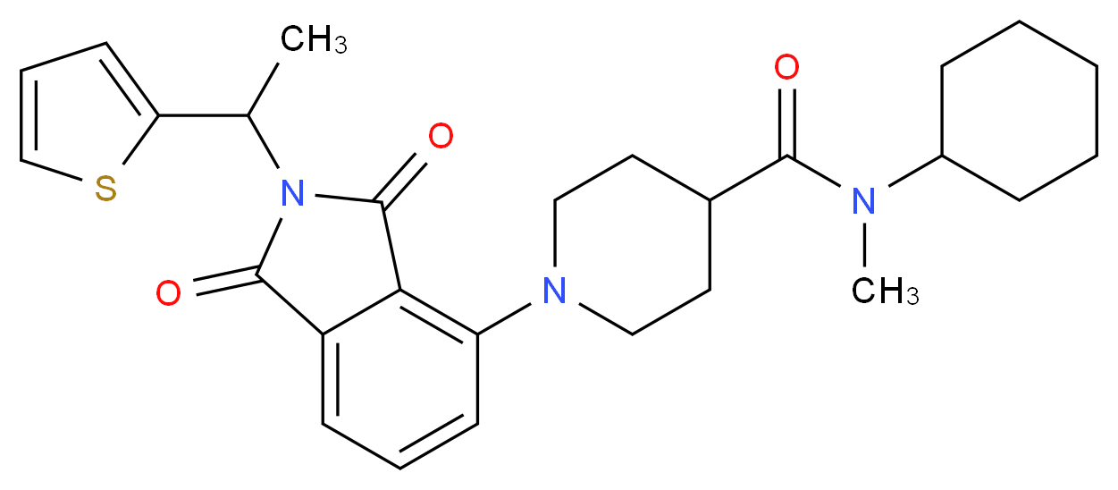 N-cyclohexyl-1-{1,3-dioxo-2-[1-(2-thienyl)ethyl]-2,3-dihydro-1H-isoindol-4-yl}-N-methyl-4-piperidinecarboxamide_分子结构_CAS_)