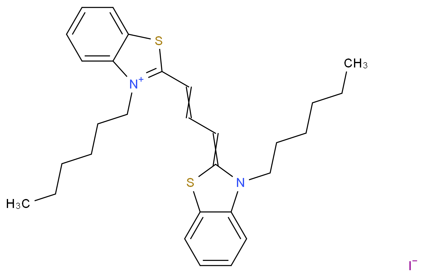 3-hexyl-2-[3-(3-hexyl-2,3-dihydro-1,3-benzothiazol-2-ylidene)prop-1-en-1-yl]-1,3-benzothiazol-3-ium iodide_分子结构_CAS_53213-87-9