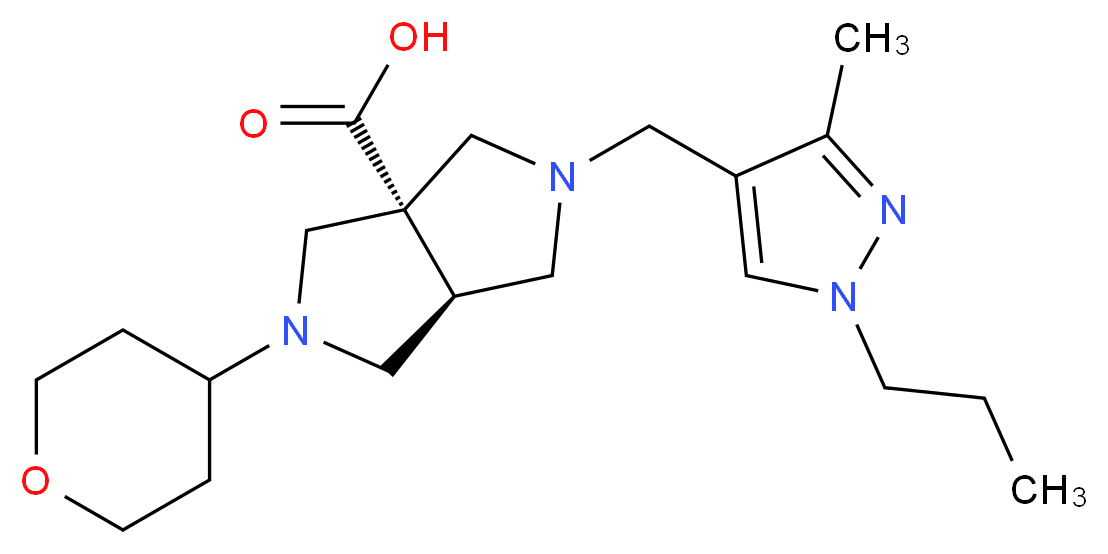 (3aS*,6aS*)-2-[(3-methyl-1-propyl-1H-pyrazol-4-yl)methyl]-5-(tetrahydro-2H-pyran-4-yl)hexahydropyrrolo[3,4-c]pyrrole-3a(1H)-carboxylic acid_分子结构_CAS_)