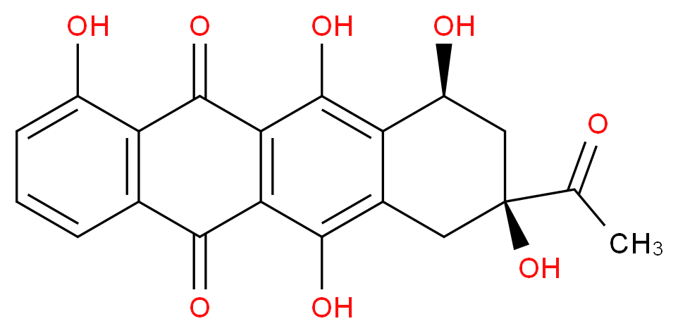 (8S,10S)-8-acetyl-1,6,8,10,11-pentahydroxy-5,7,8,9,10,12-hexahydrotetracene-5,12-dione_分子结构_CAS_52744-22-6