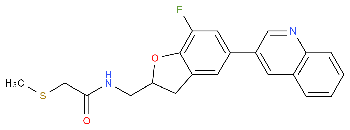 N-{[7-fluoro-5-(3-quinolinyl)-2,3-dihydro-1-benzofuran-2-yl]methyl}-2-(methylthio)acetamide_分子结构_CAS_)