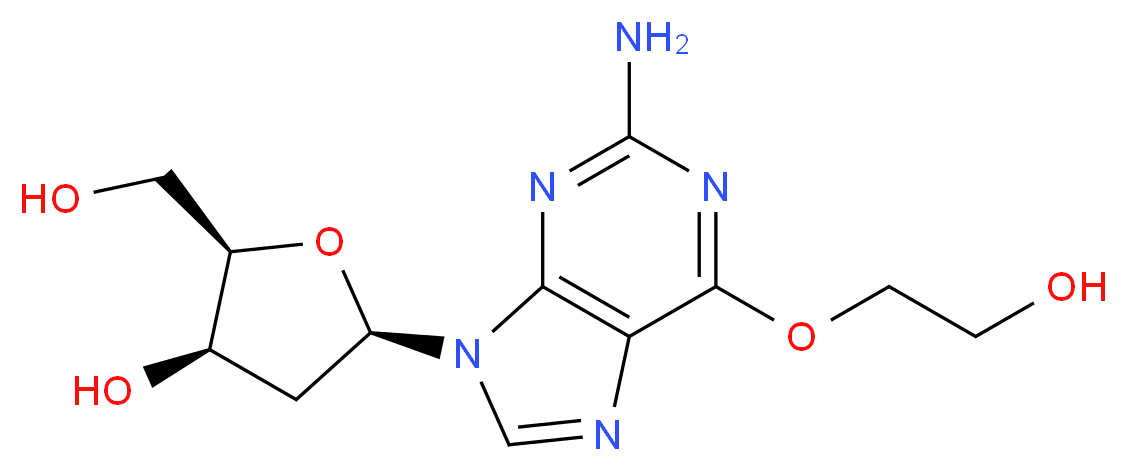 (2R,3R,5R)-5-[2-amino-6-(2-hydroxyethoxy)-9H-purin-9-yl]-2-(hydroxymethyl)oxolan-3-ol_分子结构_CAS_111447-35-9