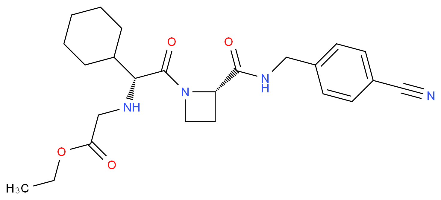 ethyl 2-{[(1R)-2-[(2S)-2-{[(4-cyanophenyl)methyl]carbamoyl}azetidin-1-yl]-1-cyclohexyl-2-oxoethyl]amino}acetate_分子结构_CAS_260790-61-2