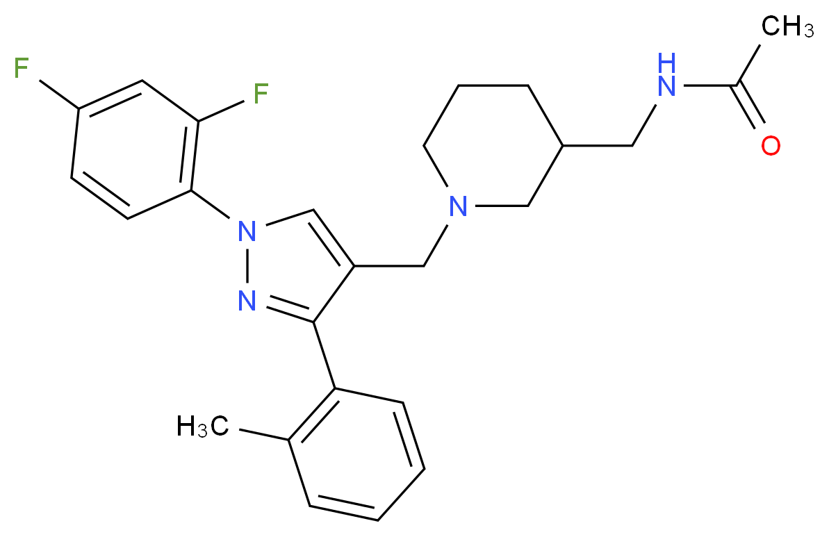 N-[(1-{[1-(2,4-difluorophenyl)-3-(2-methylphenyl)-1H-pyrazol-4-yl]methyl}-3-piperidinyl)methyl]acetamide_分子结构_CAS_)