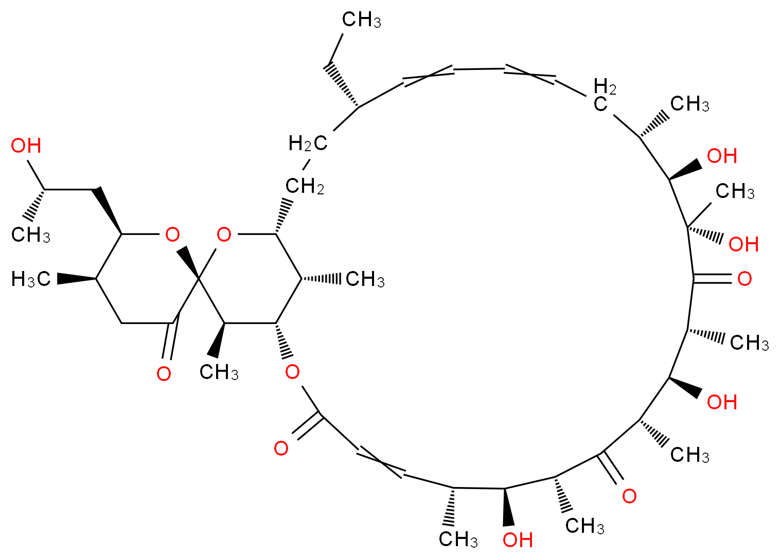 (1S,5'R,6R,6'R,7S,8R,10S,11S,12R,14S,15R,16S,22S,25R,27R,28R,29S)-22-ethyl-7,11,14,15-tetrahydroxy-6'-[(2S)-2-hydroxypropyl]-5',6,8,10,12,14,16,28,29-nonamethyl-2,26-dioxaspiro[bicyclo[23.3.1]nonacosane-27,2'-oxane]-4,18,20-triene-3,3',9,13-tetrone_分子结构_CAS_11050-94-5