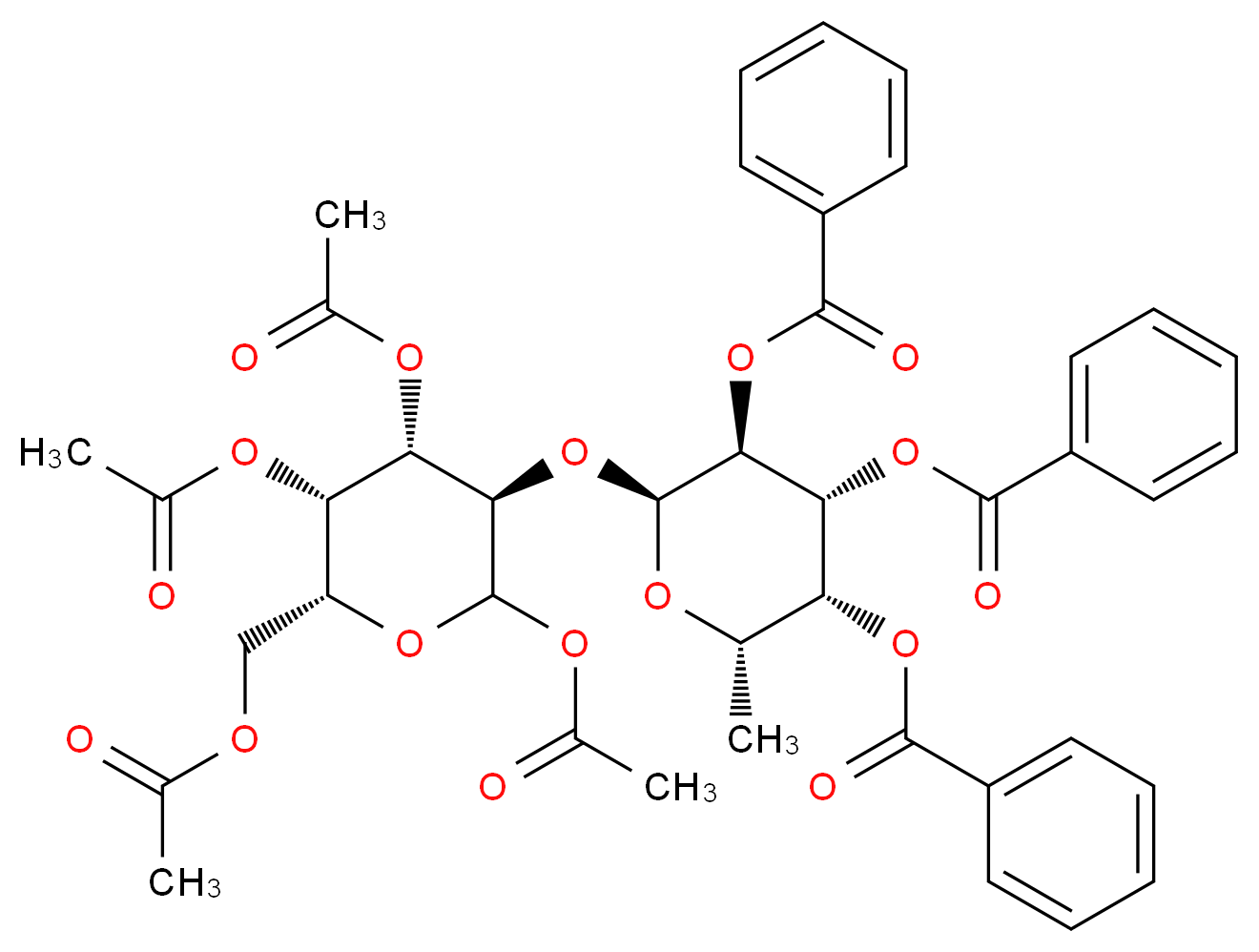 (2S,3R,4R,5S,6S)-4,5-bis(benzoyloxy)-2-methyl-6-{[(3R,4S,5S,6R)-2,4,5-tris(acetyloxy)-6-[(acetyloxy)methyl]oxan-3-yl]oxy}oxan-3-yl benzoate_分子结构_CAS_141990-06-9