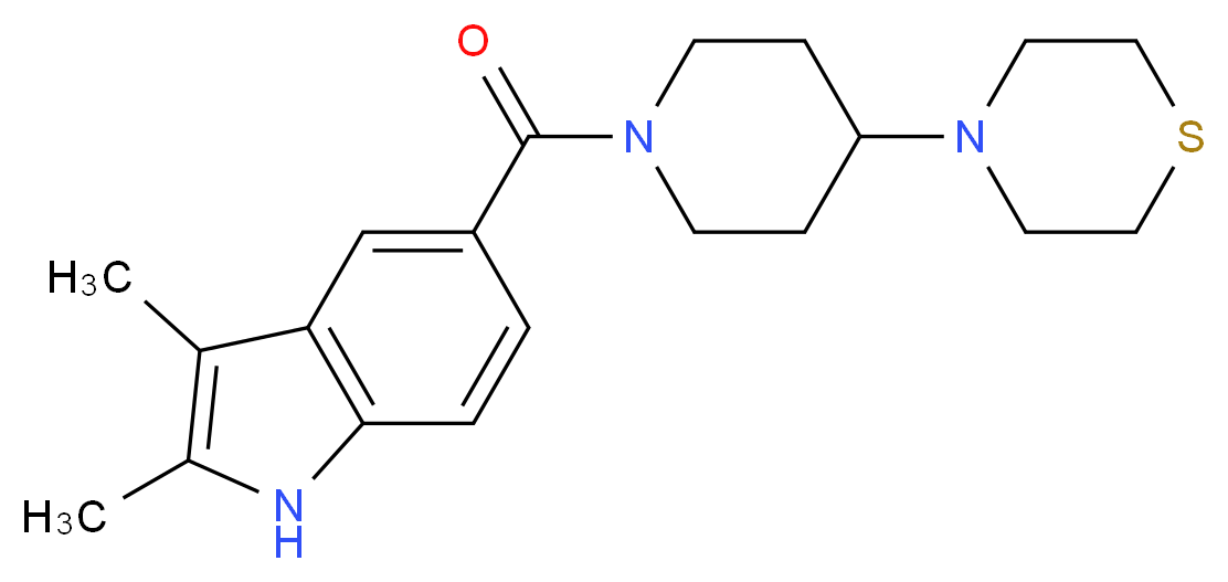 2,3-dimethyl-5-[(4-thiomorpholin-4-ylpiperidin-1-yl)carbonyl]-1H-indole_分子结构_CAS_)