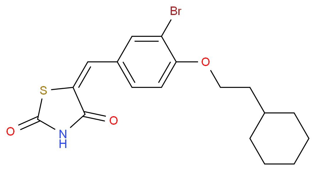 (5E)-5-{[3-bromo-4-(2-cyclohexylethoxy)phenyl]methylidene}-1,3-thiazolidine-2,4-dione_分子结构_CAS_1239610-74-2