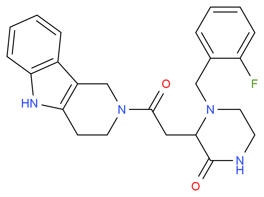 4-(2-fluorobenzyl)-3-[2-oxo-2-(1,3,4,5-tetrahydro-2H-pyrido[4,3-b]indol-2-yl)ethyl]-2-piperazinone_分子结构_CAS_)