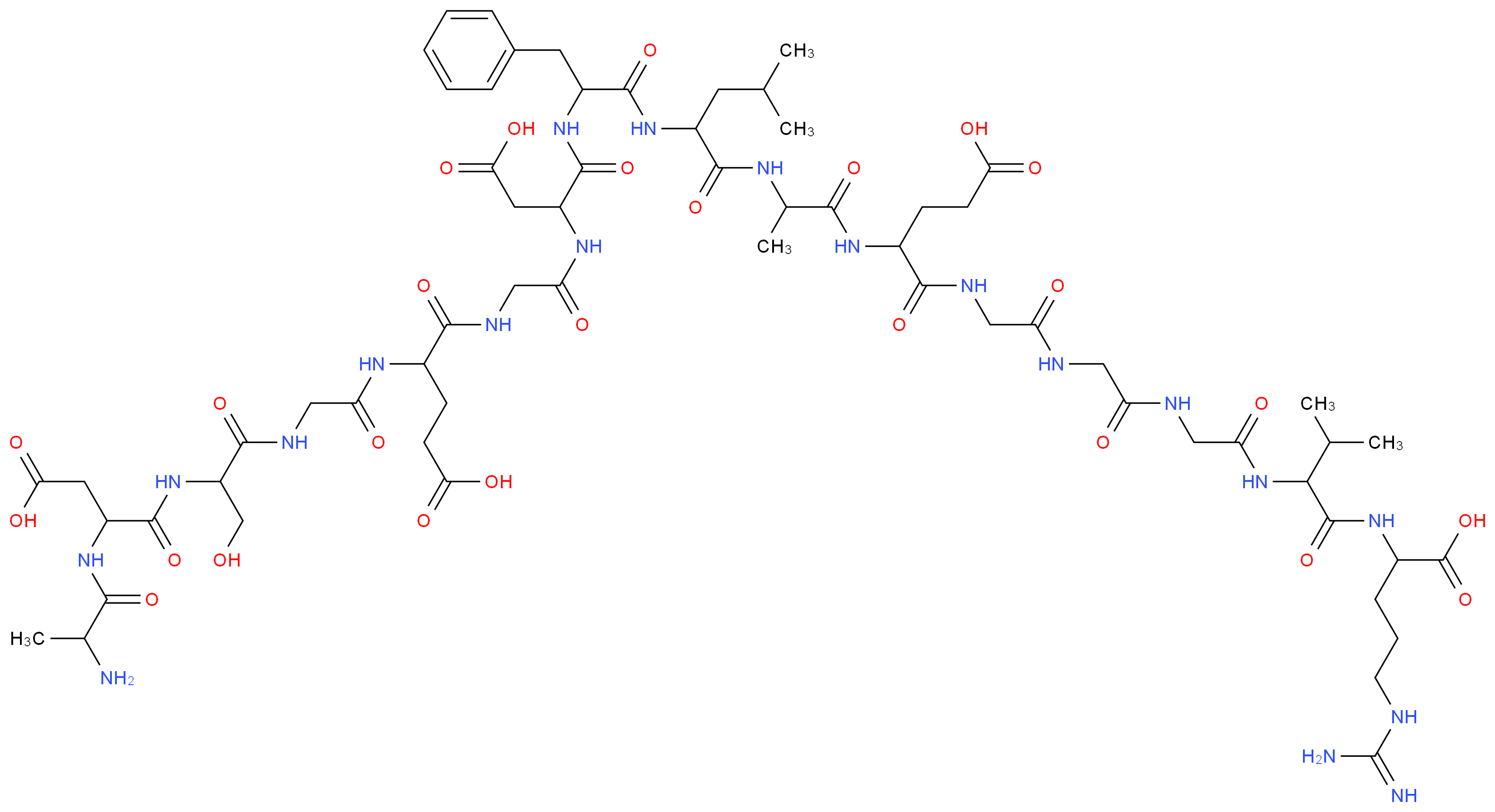 4-(2-{2-[2-(2-aminopropanamido)-3-carboxypropanamido]-3-hydroxypropanamido}acetamido)-4-({[(1-{[1-({1-[(1-{[1-({[({[({1-[(4-carbamimidamido-1-carboxybutyl)carbamoyl]-2-methylpropyl}carbamoyl)methyl]carbamoyl}methyl)carbamoyl]methyl}carbamoyl)-3-carboxypropyl]carbamoyl}ethyl)carbamoyl]-3-methylbutyl}carbamoyl)-2-phenylethyl]carbamoyl}-2-carboxyethyl)carbamoyl]methyl}carbamoyl)butanoic acid_分子结构_CAS_25422-31-5