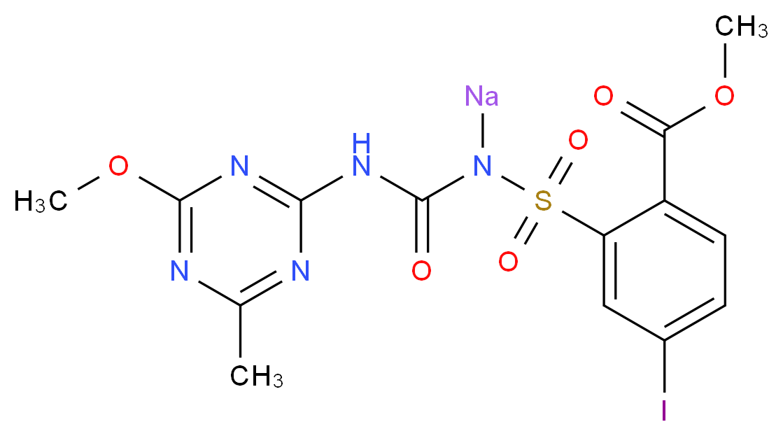 methyl 4-iodo-2-({[(4-methoxy-6-methyl-1,3,5-triazin-2-yl)carbamoyl](sodio)amino}sulfonyl)benzoate_分子结构_CAS_144550-36-7