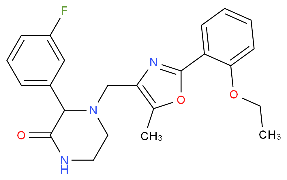 4-{[2-(2-ethoxyphenyl)-5-methyl-1,3-oxazol-4-yl]methyl}-3-(3-fluorophenyl)-2-piperazinone_分子结构_CAS_)