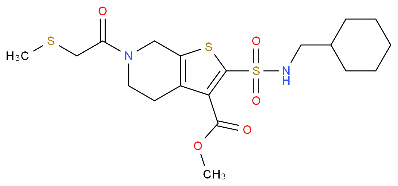 methyl 2-{[(cyclohexylmethyl)amino]sulfonyl}-6-[(methylthio)acetyl]-4,5,6,7-tetrahydrothieno[2,3-c]pyridine-3-carboxylate_分子结构_CAS_)