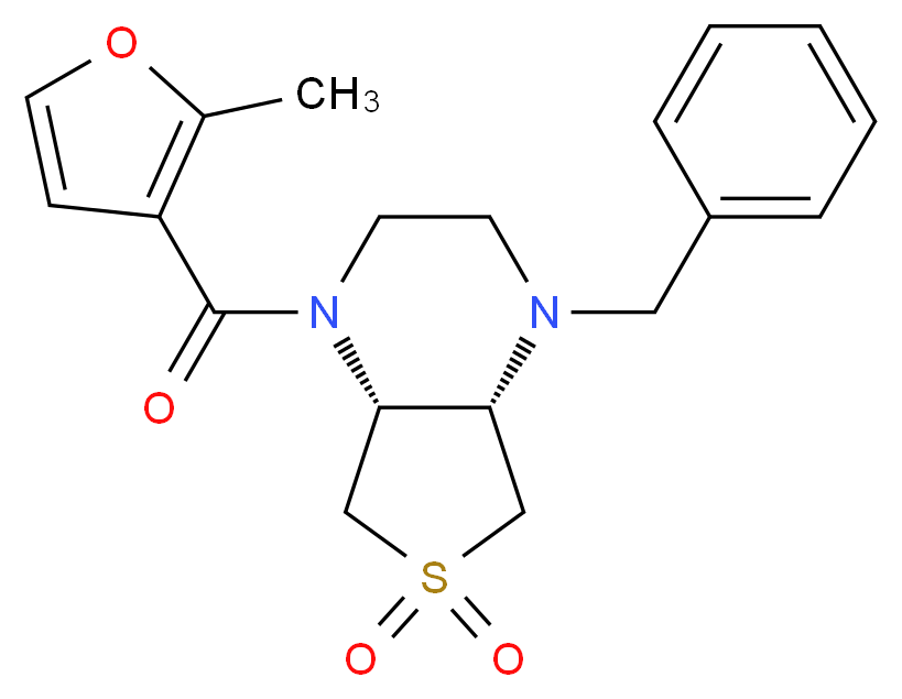 (4aR*,7aS*)-1-benzyl-4-(2-methyl-3-furoyl)octahydrothieno[3,4-b]pyrazine 6,6-dioxide_分子结构_CAS_)