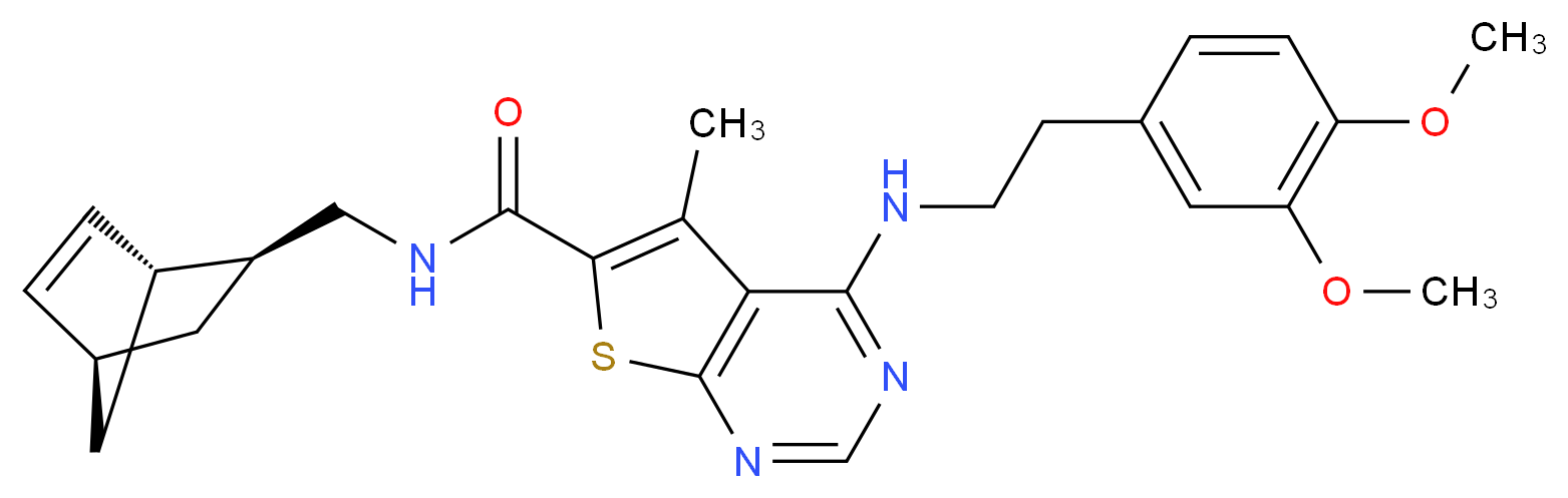 N-[(1R*,2S*,4R*)-bicyclo[2.2.1]hept-5-en-2-ylmethyl]-4-{[2-(3,4-dimethoxyphenyl)ethyl]amino}-5-methylthieno[2,3-d]pyrimidine-6-carboxamide_分子结构_CAS_)