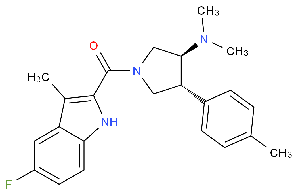 (3S*,4R*)-1-[(5-fluoro-3-methyl-1H-indol-2-yl)carbonyl]-N,N-dimethyl-4-(4-methylphenyl)-3-pyrrolidinamine_分子结构_CAS_)