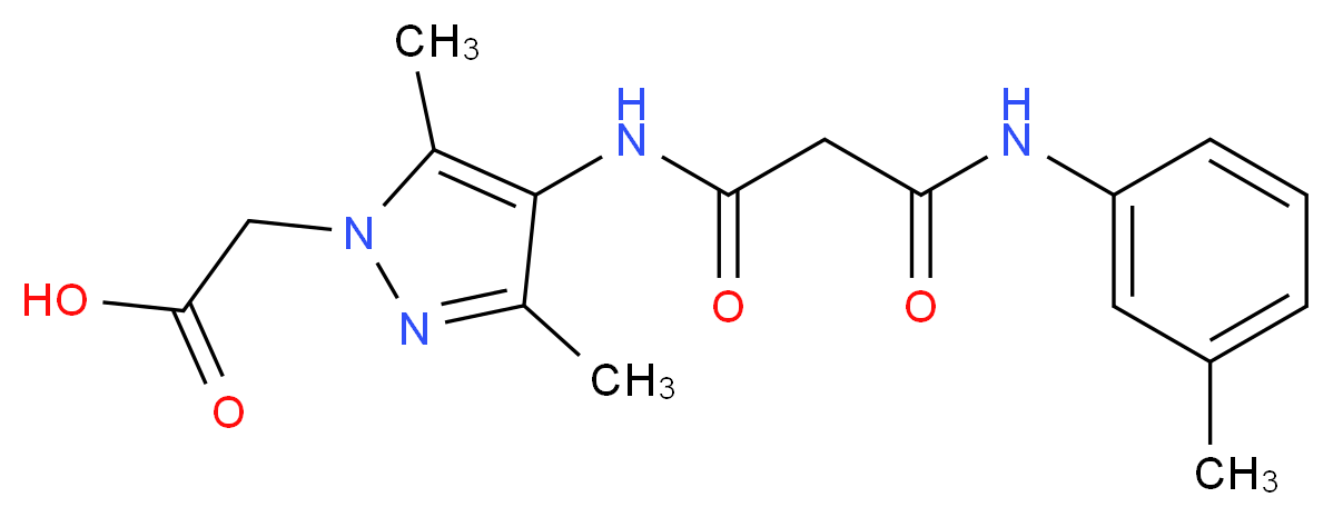 [3,5-dimethyl-4-({3-[(3-methylphenyl)amino]-3-oxopropanoyl}amino)-1H-pyrazol-1-yl]acetic acid_分子结构_CAS_)