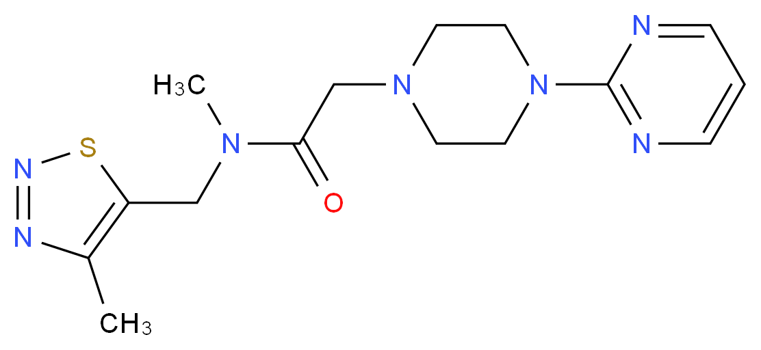 N-methyl-N-[(4-methyl-1,2,3-thiadiazol-5-yl)methyl]-2-[4-(2-pyrimidinyl)-1-piperazinyl]acetamide_分子结构_CAS_)