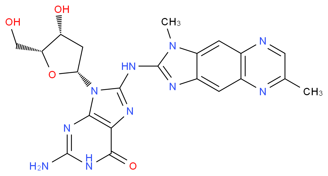 2-amino-8-({1,6-dimethyl-1H-imidazo[4,5-g]quinoxalin-2-yl}amino)-9-[(2R,4R,5R)-4-hydroxy-5-(hydroxymethyl)oxolan-2-yl]-6,9-dihydro-1H-purin-6-one_分子结构_CAS_95058-92-7