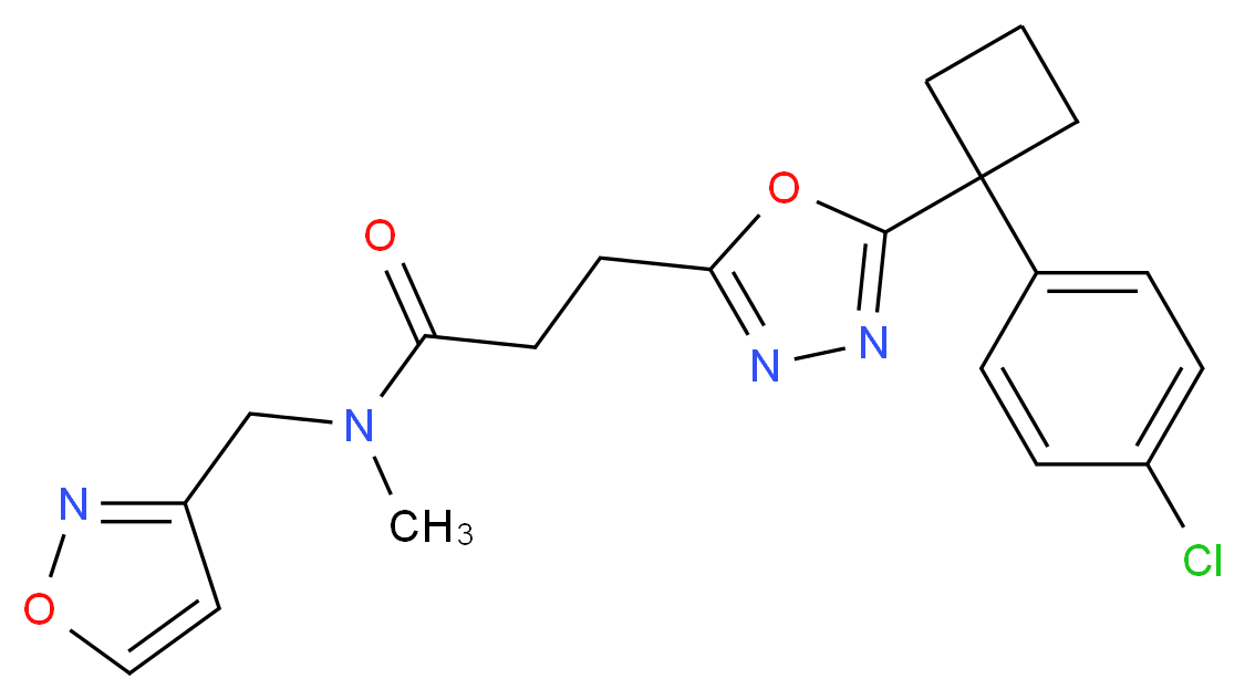 3-{5-[1-(4-chlorophenyl)cyclobutyl]-1,3,4-oxadiazol-2-yl}-N-(3-isoxazolylmethyl)-N-methylpropanamide_分子结构_CAS_)