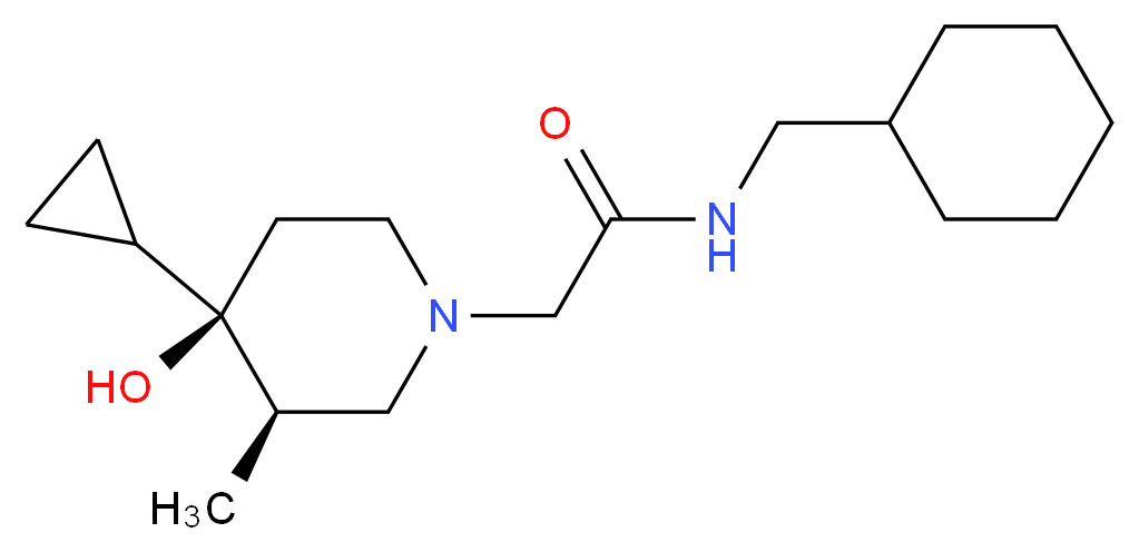 N-(cyclohexylmethyl)-2-[(3R*,4R*)-4-cyclopropyl-4-hydroxy-3-methyl-1-piperidinyl]acetamide_分子结构_CAS_)