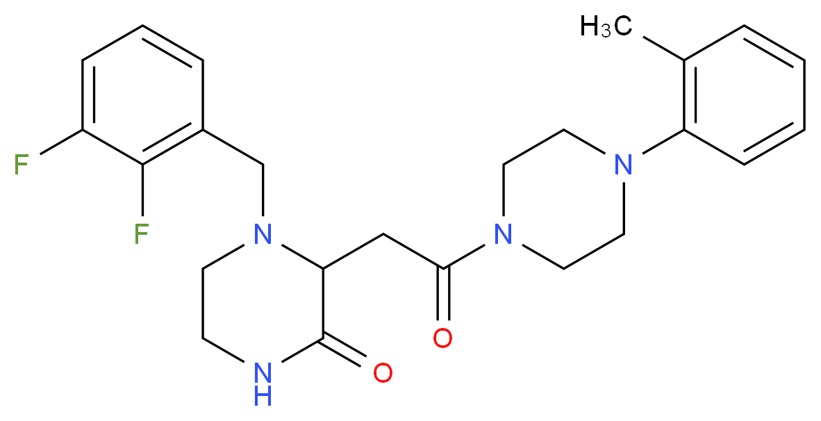 4-(2,3-difluorobenzyl)-3-{2-[4-(2-methylphenyl)-1-piperazinyl]-2-oxoethyl}-2-piperazinone_分子结构_CAS_)