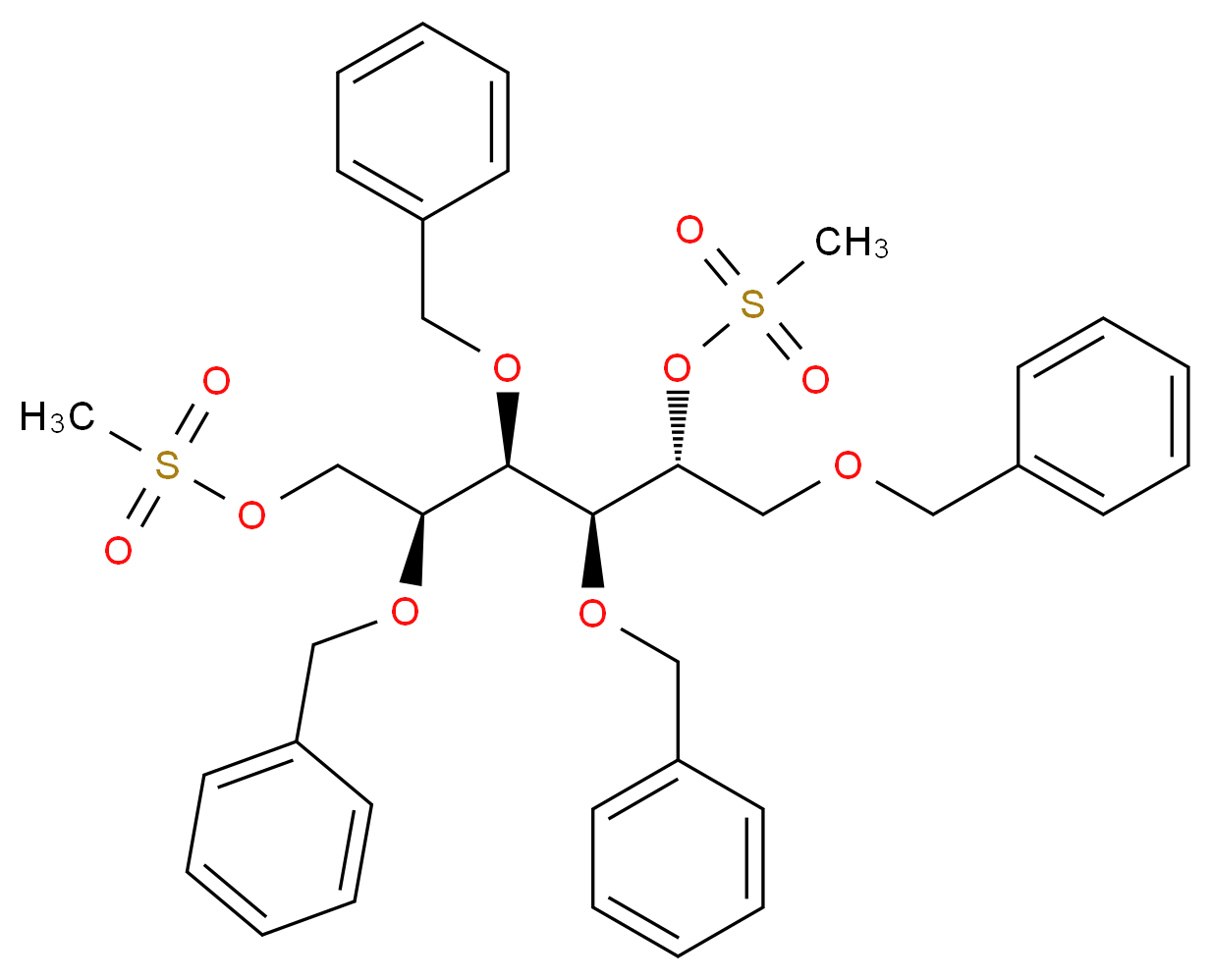 2,3,4,6-Tetra-O-benzyl-1,5-di-O-methanesulfonyl-D-glucitol_分子结构_CAS_77698-99-8)