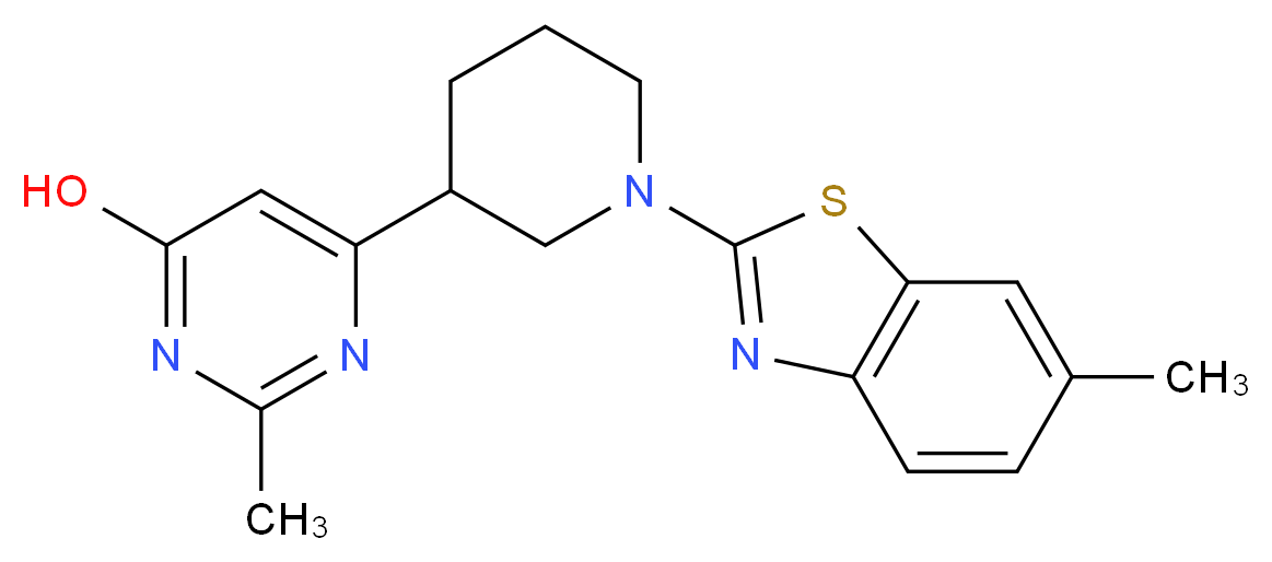 2-methyl-6-[1-(6-methyl-1,3-benzothiazol-2-yl)-3-piperidinyl]-4-pyrimidinol_分子结构_CAS_)