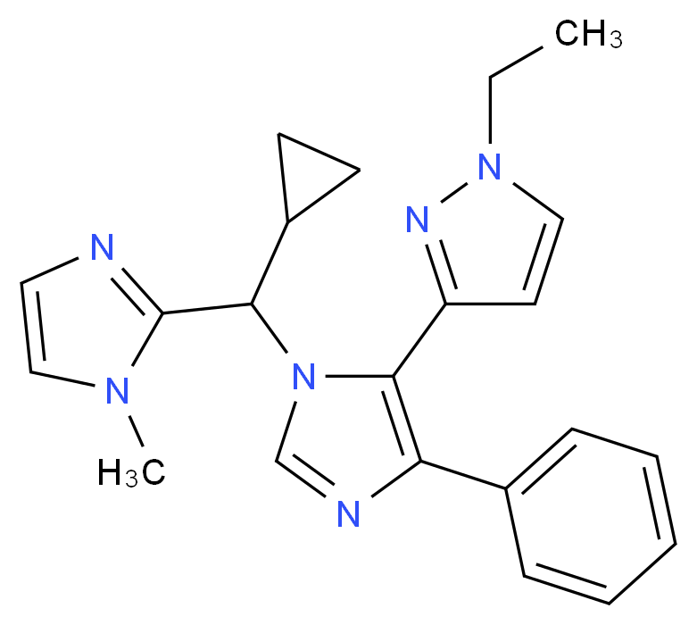 3-{1-[cyclopropyl(1-methyl-1H-imidazol-2-yl)methyl]-4-phenyl-1H-imidazol-5-yl}-1-ethyl-1H-pyrazole_分子结构_CAS_)