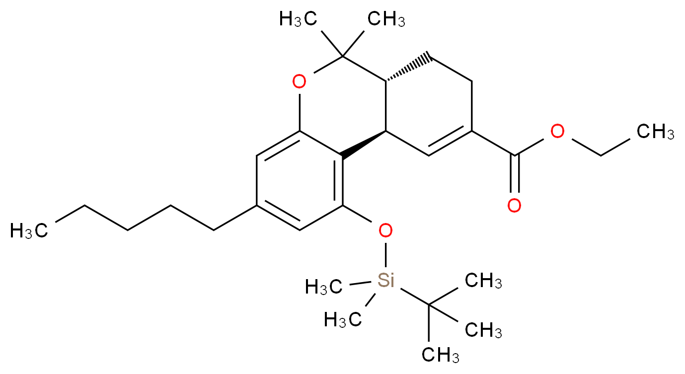 ethyl (6aR,10aR)-1-[(tert-butyldimethylsilyl)oxy]-6,6-dimethyl-3-pentyl-6H,6aH,7H,8H,10aH-benzo[c]isochromene-9-carboxylate_分子结构_CAS_1262438-66-3