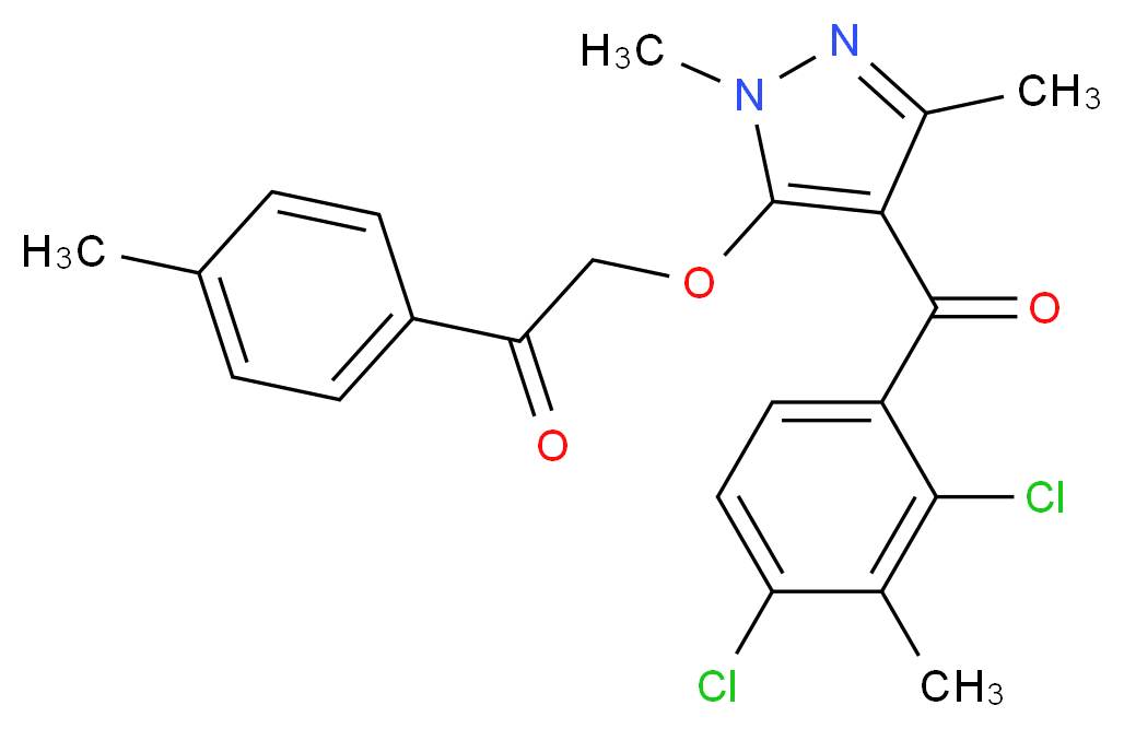 2-{[4-(2,4-dichloro-3-methylbenzoyl)-1,3-dimethyl-1H-pyrazol-5-yl]oxy}-1-(4-methylphenyl)ethan-1-one_分子结构_CAS_82692-44-2