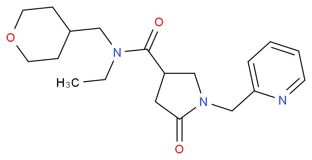 N-ethyl-5-oxo-1-(2-pyridinylmethyl)-N-(tetrahydro-2H-pyran-4-ylmethyl)-3-pyrrolidinecarboxamide_分子结构_CAS_)