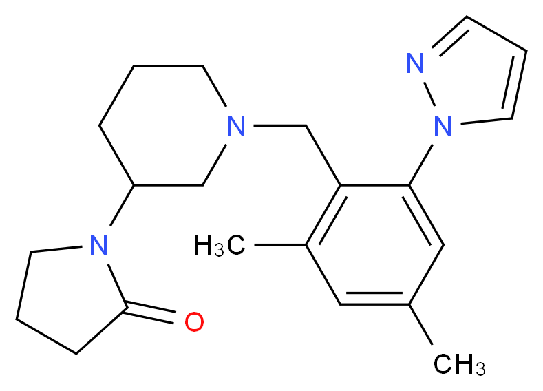 1-{1-[2,4-dimethyl-6-(1H-pyrazol-1-yl)benzyl]piperidin-3-yl}pyrrolidin-2-one_分子结构_CAS_)