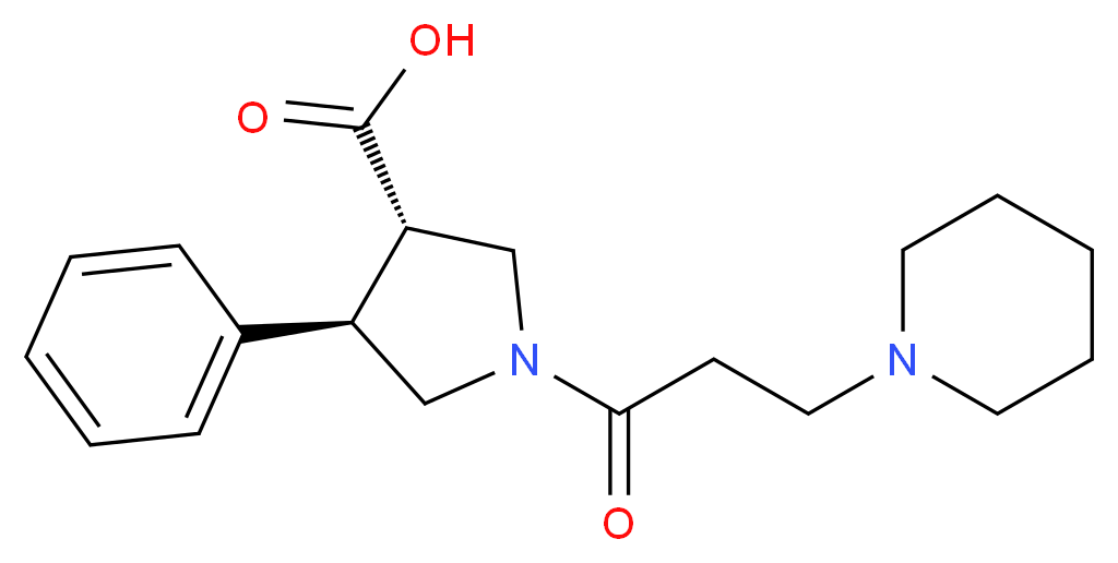 (3S*,4R*)-4-phenyl-1-(3-piperidin-1-ylpropanoyl)pyrrolidine-3-carboxylic acid_分子结构_CAS_)