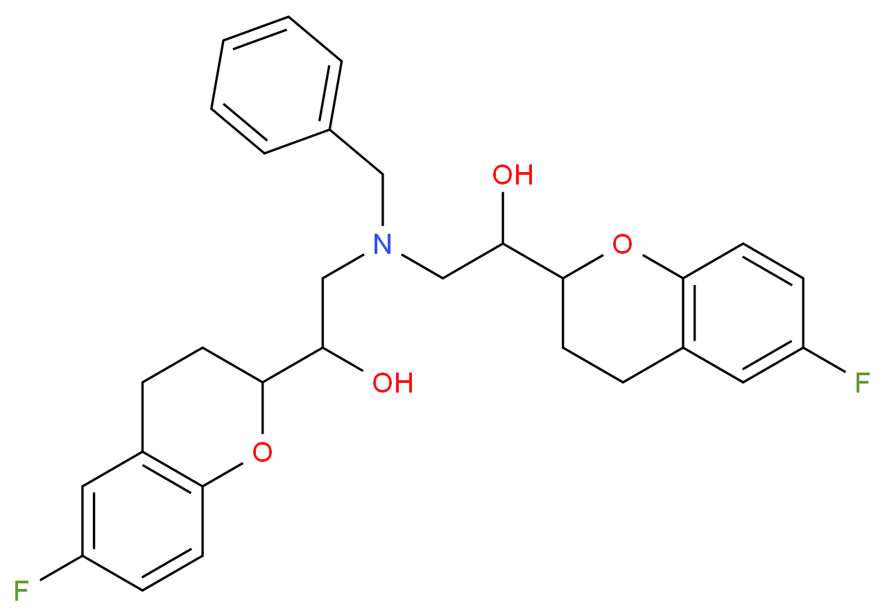 2-{benzyl[2-(6-fluoro-3,4-dihydro-2H-1-benzopyran-2-yl)-2-hydroxyethyl]amino}-1-(6-fluoro-3,4-dihydro-2H-1-benzopyran-2-yl)ethan-1-ol_分子结构_CAS_929706-85-4