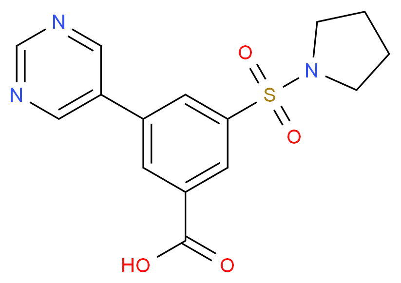 3-pyrimidin-5-yl-5-(pyrrolidin-1-ylsulfonyl)benzoic acid_分子结构_CAS_)