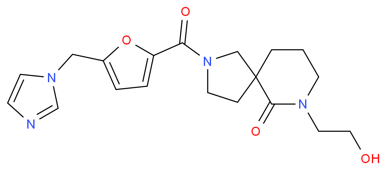 7-(2-hydroxyethyl)-2-[5-(1H-imidazol-1-ylmethyl)-2-furoyl]-2,7-diazaspiro[4.5]decan-6-one_分子结构_CAS_)
